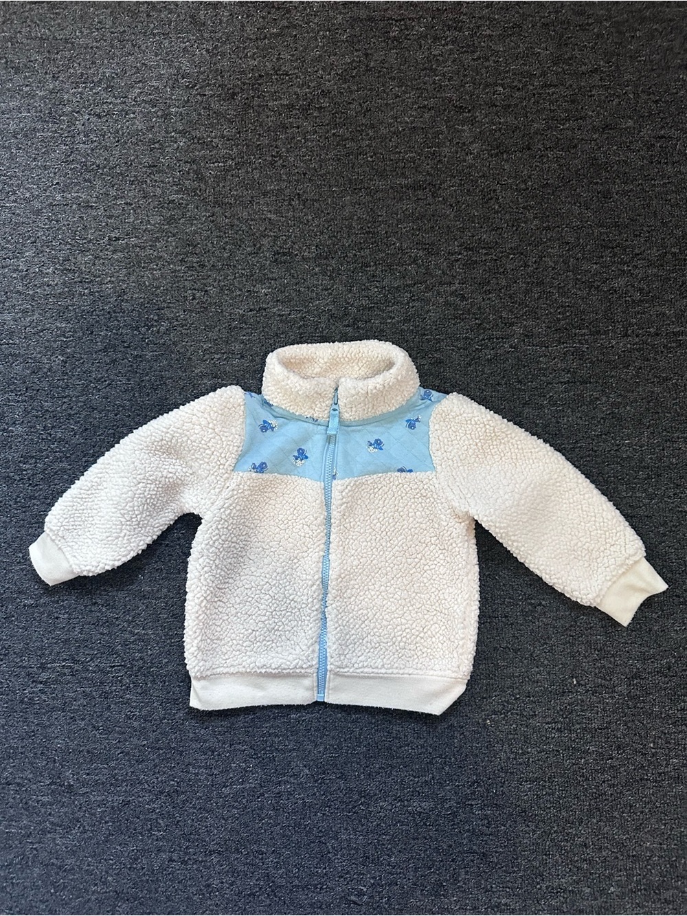 Carter's Ivory Sherpa Zip Jacket with Light Blue Yoke